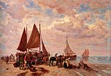 Desire Thomassin A Coastal Scene Wih Fisherfolk Sorting The Day's Catch, Beached painting